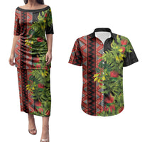 Maori Tukutuku Couples Matching Puletasi and Hawaiian Shirt with Ferns Pohutukawa and Kowhai Tribal Moko Patterns LT03 Multicolor - Polynesian Pride