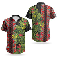 Maori Tukutuku Couples Matching Short Sleeve Bodycon Dress and Hawaiian Shirt with Ferns Pohutukawa and Kowhai Tribal Moko Patterns LT03 - Polynesian Pride