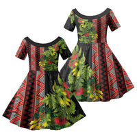 Maori Tukutuku Family Matching Short Sleeve Bodycon Dress and Hawaiian Shirt with Ferns Pohutukawa and Kowhai Tribal Moko Patterns LT03 Daughter's Dress Multicolor - Polynesian Pride