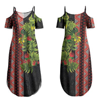 Maori Tukutuku Family Matching Summer Maxi Dress and Hawaiian Shirt with Ferns Pohutukawa and Kowhai Tribal Moko Patterns LT03 Mom's Dress Multicolor - Polynesian Pride