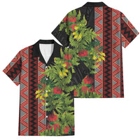 Maori Tukutuku Family Matching Summer Maxi Dress and Hawaiian Shirt with Ferns Pohutukawa and Kowhai Tribal Moko Patterns LT03 Dad's Shirt - Short Sleeve Multicolor - Polynesian Pride