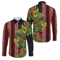 Maori Tukutuku Family Matching Summer Maxi Dress and Hawaiian Shirt with Ferns Pohutukawa and Kowhai Tribal Moko Patterns LT03 Dad's Shirt - Long Sleeve Multicolor - Polynesian Pride