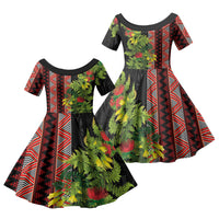 Maori Tukutuku Family Matching Summer Maxi Dress and Hawaiian Shirt with Ferns Pohutukawa and Kowhai Tribal Moko Patterns LT03 Daughter's Dress Multicolor - Polynesian Pride