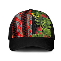 Maori Tukutuku Mesh Trucker Cap with Ferns Pohutukawa and Kowhai Tribal Moko Patterns LT03 One Size Black Multicolor - Polynesian Pride