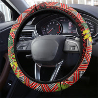 Maori Tukutuku Steering Wheel Cover with Ferns Pohutukawa and Kowhai Tribal Moko Patterns LT03 - Polynesian Pride