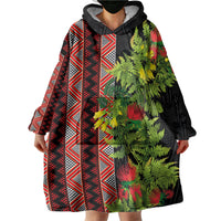 Maori Tukutuku Wearable Blanket Hoodie with Ferns Pohutukawa and Kowhai Tribal Moko Patterns