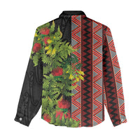 Maori Tukutuku Women Casual Shirt with Ferns Pohutukawa and Kowhai Tribal Moko Patterns
