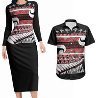 New Zealand Christmas Couples Matching Long Sleeve Bodycon Dress and Hawaiian Shirt Funny Santa Claus Haka Dance with Tukutuku LT03 Multicolor - Polynesian Pride