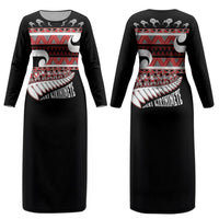 New Zealand Christmas Couples Matching Long Sleeve Bodycon Dress and Hawaiian Shirt Funny Santa Claus Haka Dance with Tukutuku LT03 - Polynesian Pride