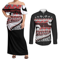 New Zealand Christmas Couples Matching Off Shoulder Maxi Dress and Long Sleeve Button Shirt Funny Santa Claus Haka Dance with Tukutuku LT03 Multicolor - Polynesian Pride