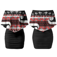 New Zealand Christmas Couples Matching Off Shoulder Short Dress and Long Sleeve Button Shirt Funny Santa Claus Haka Dance with Tukutuku LT03 - Polynesian Pride