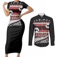 New Zealand Christmas Couples Matching Short Sleeve Bodycon Dress and Long Sleeve Button Shirt Funny Santa Claus Haka Dance with Tukutuku LT03 Multicolor - Polynesian Pride