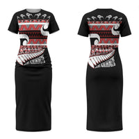 New Zealand Christmas Couples Matching Short Sleeve Bodycon Dress and Long Sleeve Button Shirt Funny Santa Claus Haka Dance with Tukutuku LT03 - Polynesian Pride