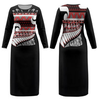 New Zealand Christmas Family Matching Long Sleeve Bodycon Dress and Hawaiian Shirt Funny Santa Claus Haka Dance with Tukutuku LT03 Mom's Dress Multicolor - Polynesian Pride