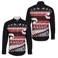 New Zealand Christmas Family Matching Tank Maxi Dress and Hawaiian Shirt Funny Santa Claus Haka Dance with Tukutuku LT03 Dad's Shirt - Long Sleeve Multicolor - Polynesian Pride