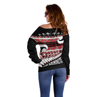 New Zealand Christmas Off Shoulder Sweater Funny Santa Claus Haka Dance with Tukutuku