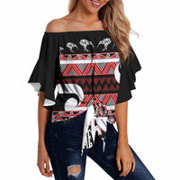 New Zealand Christmas Off Shoulder Wrap Waist Top Funny Santa Claus Haka Dance with Tukutuku LT03 - Polynesian Pride