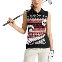 New Zealand Christmas Women Sleeveless Polo Shirt Funny Santa Claus Haka Dance with Tukutuku