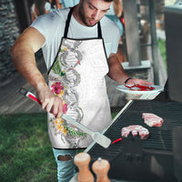 Hawaii DNA Kakau Tattoo Apron with Plumeria and Hibiscus Tropical Plants White Color LT03 - Polynesian Pride