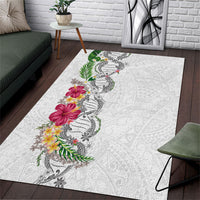 Hawaii DNA Kakau Tattoo Area Rug with Plumeria and Hibiscus Tropical Plants White Color LT03 White - Polynesian Pride