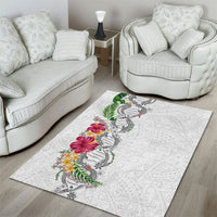 Hawaii DNA Kakau Tattoo Area Rug with Plumeria and Hibiscus Tropical Plants White Color LT03 - Polynesian Pride