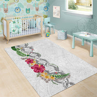 Hawaii DNA Kakau Tattoo Area Rug with Plumeria and Hibiscus Tropical Plants White Color LT03 - Polynesian Pride