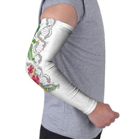 Hawaii DNA Kakau Tattoo Arm Sleeves with Plumeria and Hibiscus Tropical Plants White Color LT03 - Polynesian Pride