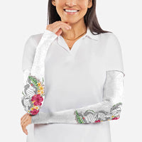 Hawaii DNA Kakau Tattoo Arm Sleeves with Plumeria and Hibiscus Tropical Plants White Color LT03 - Polynesian Pride