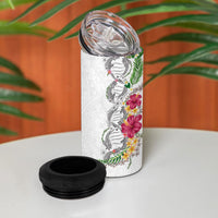 Hawaii DNA Kakau Tattoo 4 in 1 Can Cooler Tumbler with Plumeria and Hibiscus Tropical Plants White Color LT03 - Polynesian Pride