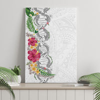 Hawaii DNA Kakau Tattoo Canvas Wall Art with Plumeria and Hibiscus Tropical Plants White Color LT03 - Polynesian Pride