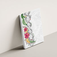 Hawaii DNA Kakau Tattoo Canvas Wall Art with Plumeria and Hibiscus Tropical Plants White Color LT03 - Polynesian Pride