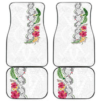 Hawaii DNA Kakau Tattoo Car Mats with Plumeria and Hibiscus Tropical Plants White Color LT03 - Polynesian Pride