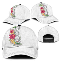 Hawaii DNA Kakau Tattoo Classic Cap with Plumeria and Hibiscus Tropical Plants White Color