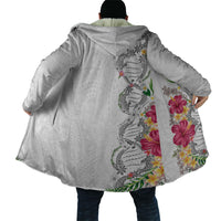 Hawaii DNA Kakau Tattoo Cloak with Plumeria and Hibiscus Tropical Plants White Color