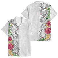 Hawaii DNA Kakau Tattoo Family Matching Mermaid Dress and Hawaiian Shirt with Plumeria and Hibiscus Tropical Plants White Color LT03 Dad's Shirt - Short Sleeve White - Polynesian Pride