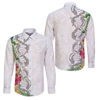 Hawaii DNA Kakau Tattoo Family Matching Off Shoulder Maxi Dress and Hawaiian Shirt with Plumeria and Hibiscus Tropical Plants White Color