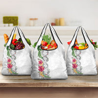 Hawaii DNA Kakau Tattoo Grocery Bag with Plumeria and Hibiscus Tropical Plants White Color LT03 3-pack One Size White - Polynesian Pride