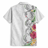 Hawaii DNA Kakau Tattoo Hawaiian Shirt with Plumeria and Hibiscus Tropical Plants White Color