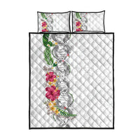 Hawaii DNA Kakau Tattoo Quilt Bed Set with Plumeria and Hibiscus Tropical Plants White Color LT03 - Polynesian Pride