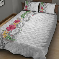 Hawaii DNA Kakau Tattoo Quilt Bed Set with Plumeria and Hibiscus Tropical Plants White Color LT03 - Polynesian Pride
