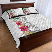 Hawaii DNA Kakau Tattoo Quilt Bed Set with Plumeria and Hibiscus Tropical Plants White Color LT03 - Polynesian Pride