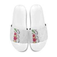 Hawaii DNA Kakau Tattoo Slide Sandals with Plumeria and Hibiscus Tropical Plants White Color LT03 White - Polynesian Pride
