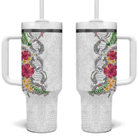 Hawaii DNA Kakau Tattoo Tumbler With Handle with Plumeria and Hibiscus Tropical Plants White Color LT03 One Size: 40 oz White - Polynesian Pride