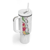 Hawaii DNA Kakau Tattoo Tumbler With Handle with Plumeria and Hibiscus Tropical Plants White Color LT03 - Polynesian Pride