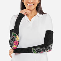 Hawaii DNA Kakau Tattoo Arm Sleeves with Plumeria and Hibiscus Tropical Plants Black Color LT03 - Polynesian Pride