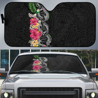 Hawaii DNA Kakau Tattoo Auto Sun Shade with Plumeria and Hibiscus Tropical Plants Black Color LT03 Black - Polynesian Pride