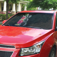 Hawaii DNA Kakau Tattoo Auto Sun Shade with Plumeria and Hibiscus Tropical Plants Black Color LT03 - Polynesian Pride