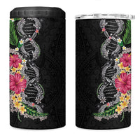 Hawaii DNA Kakau Tattoo 4 in 1 Can Cooler Tumbler with Plumeria and Hibiscus Tropical Plants Black Color LT03 One Size: 16 oz Black - Polynesian Pride