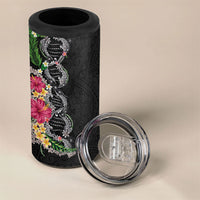 Hawaii DNA Kakau Tattoo 4 in 1 Can Cooler Tumbler with Plumeria and Hibiscus Tropical Plants Black Color LT03 - Polynesian Pride