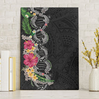 Hawaii DNA Kakau Tattoo Canvas Wall Art with Plumeria and Hibiscus Tropical Plants Black Color LT03 Without Frame Black - Polynesian Pride